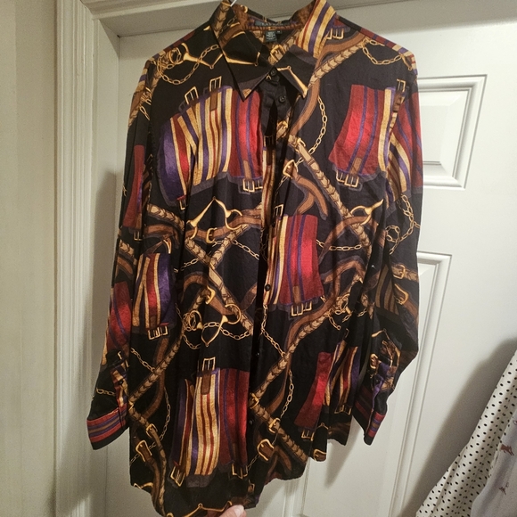 Ralph Lauren Black and Red Blouse with Bold Chain Design - Picture 1 of 7